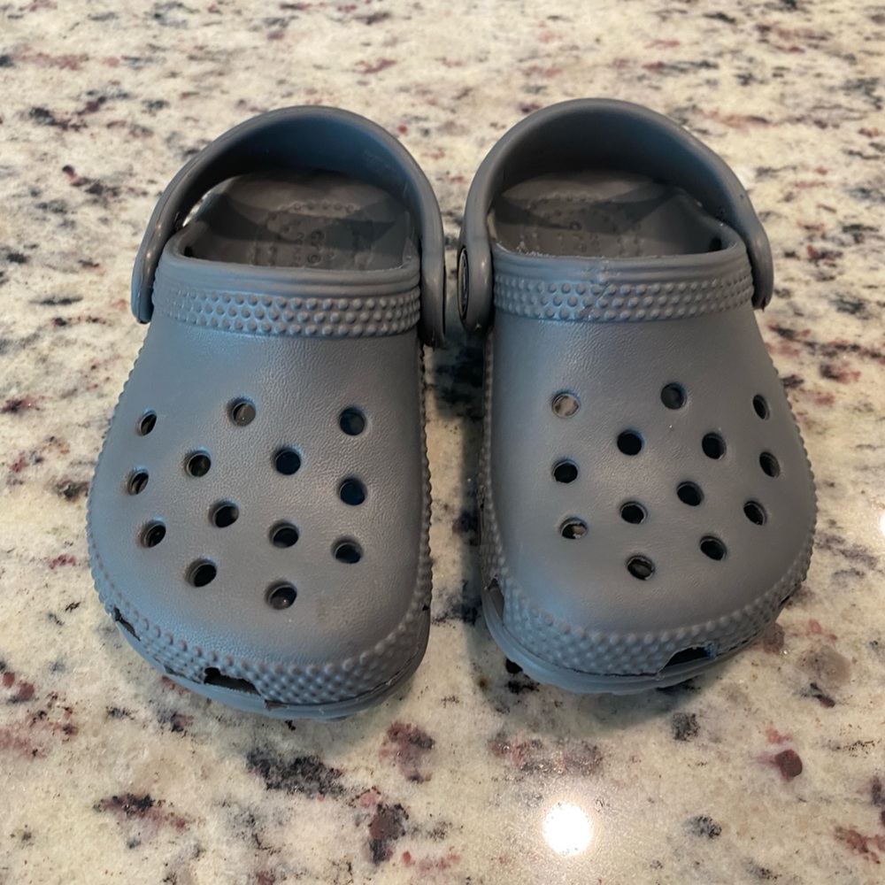 Crocs, size 5 (toddler), grey.